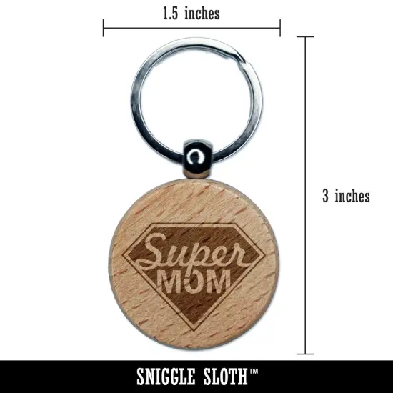Super Mom Mother's Day Superhero Diamond Engraved Wood Round Keychain Tag Charm {2}