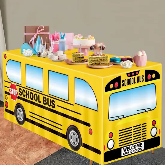 6Ft Back to School Bus Tablecloth Decorations {1}