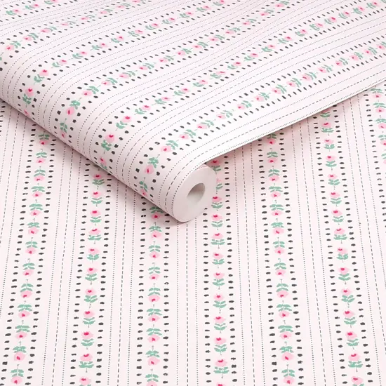 Cath Kidston Rose Ticking Stripe Pink Wallpaper {3}