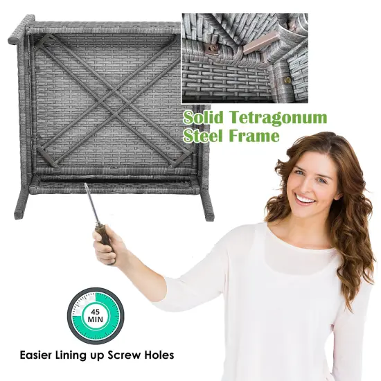 Costway 8PCS Patio Rattan Furniture Set Cushioned Chair Wooden Tabletop Gray {4}