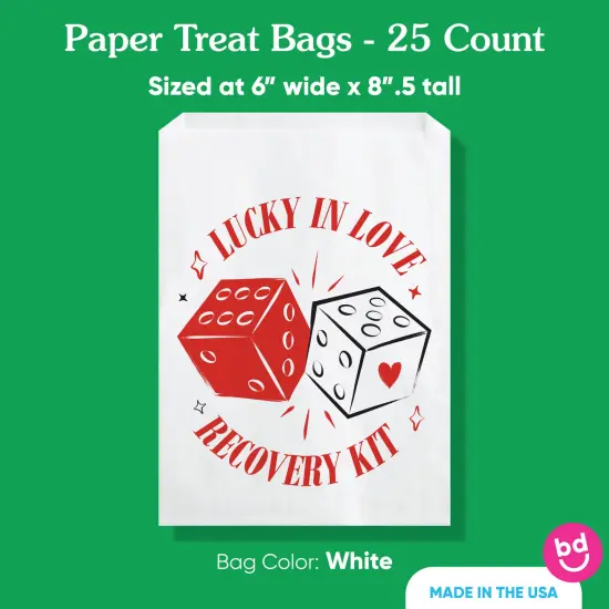 Big Dot of Happiness Lucky in Love Paper Treat Bags, Las Vegas Bachelorette Party Candy Bags, Greaseproof White Paper Sandwich Cookie Bags - 25 Count {5}