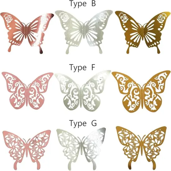 180 Pcs 3D Butterfly Wall Decor 3 Style Gold Silver Rose Gold Butterflies Sticker Decorations 3 Sizes Removable Wall Decals for Cake Decorating Wedding Birthday Party DIY Cosplay {3}