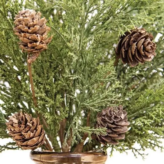 19" Western Dark Cedar and Pine-cone Bush with Flexible Wrapped Stem {4}