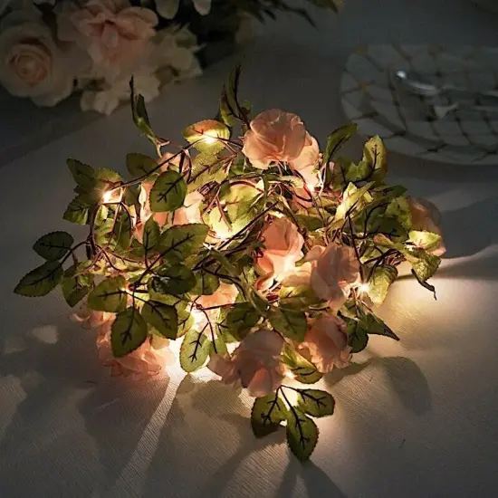 7 feet Blush Roses Leaves FAIRY LIGHTS Battery Operated LED Garland Party Events {4}