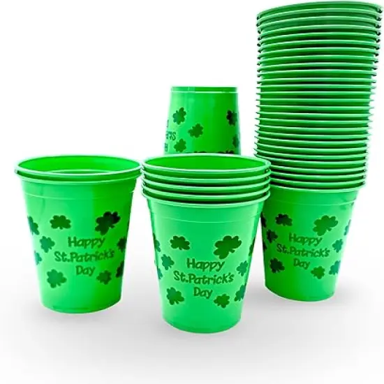 50 Pcs St Patricks Day Party Cups Disposable Plastic 16 Oz Bulk Party Supplies for Kids Adults By 4E&rsquo;s Novelty {1}