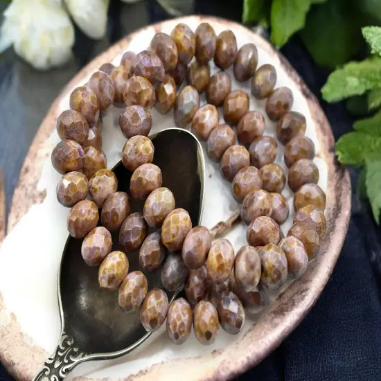 *25* 6x8mm Matte Lavender Mauve Goldstone Fire Polished Rondelle Beads {4}