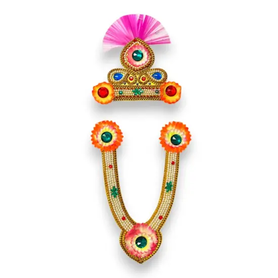 Jewelry Set for Janmashtami Ganesh Chaturthi Celebration Ganesha/krishna Leela Accessories Makhan Chor Kanha Jewelry Set - Mukut Necklace (Multi Color) {1}