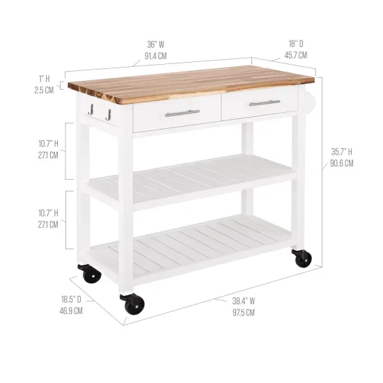 Seville Classics Acacia Top Kitchen Cart, 38.4&rdquo; W x 18.5&rdquo; D x 35.75&rdquo; H {6}