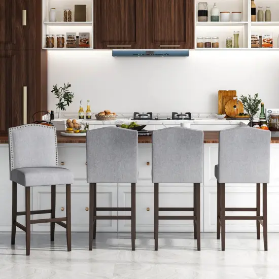 Costway Set of 2 Bar Stools 30" Upholstered Kitchen Breakfast Nailhead Bar Chairs Gray {4}