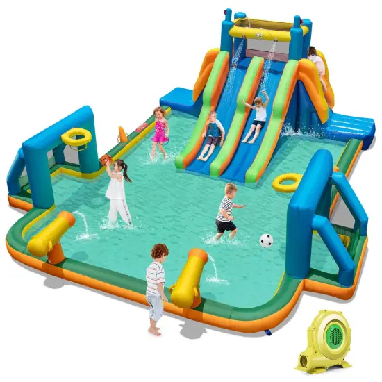 Costway Inflatable Water Slide with 2 Long Slides Pool Climbing Walls Blower Excluded/with 950 W Blower {2}