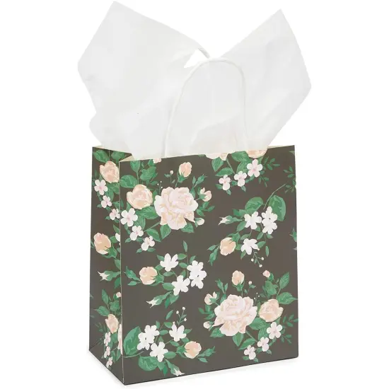 Small Floral Kraft Gift Bags with Handles in 4 Colors (8 x 9 x 4 in, 12 Pack) Multicolor {7}