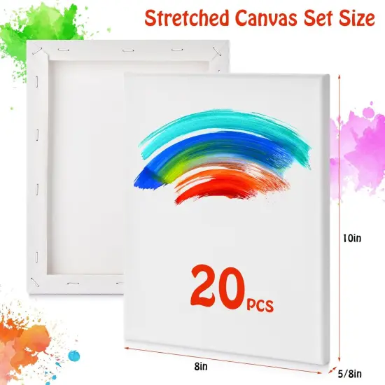 Stretched Canvas for Painting - 8x10 Inch/20 Canvas Value Pack - Triple Primer Acid Free 100% Cotton Blank Canvas for Painting Supplies Oil and Acrylic Pouring Art Watercolor {2}