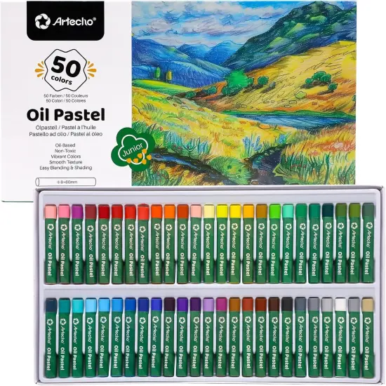 Oil Pastels Set of 50 Colors (8 x 60 mm), Soft Oil Pastels for Art Painting, Drawing, Blending, Art Supplies for Artists, Beginners, Students, Teachers {1}