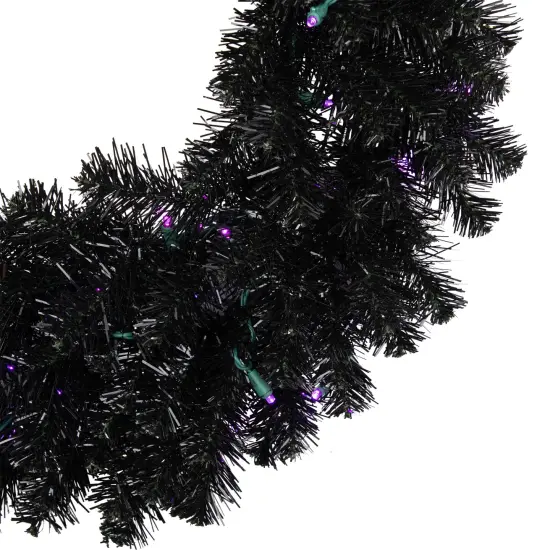 Northlight Black Crystal Pine Artificial Halloween Wreath - 24" - LED Purple {6}