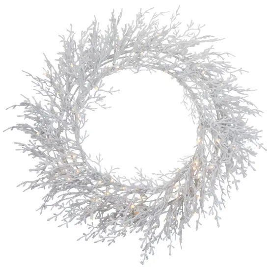 Northlight Pre-Lit Flocked Twig Artificial Christmas Wreath - 30" - LED Warm White Lights {3}