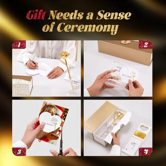 Gold Dipped Real 24K Gold Rose, 1 Pack Infinity Flower Decor Hand Dipped in 24K Romantic Rose Gifts for Women in Her Wife Girlfriend Birthday Anniversary Valentines Mothers Day Christmas(Gold) {3}