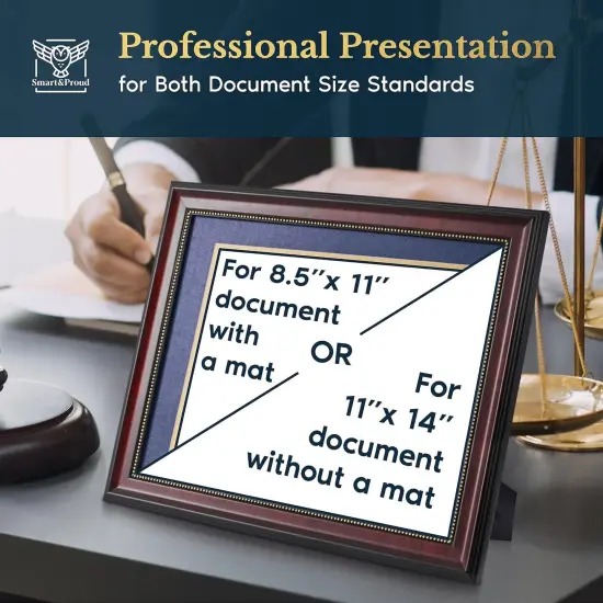 Wooden College Diploma Frame 8.5 x 11 &ndash; Blue Mat with Golden Rim &ndash; Certificate Frame 11x14 without Mat &ndash; Graduation Gift &ndash; Degree Frame and Certificate Holder College &ndash; Document Frame {4}