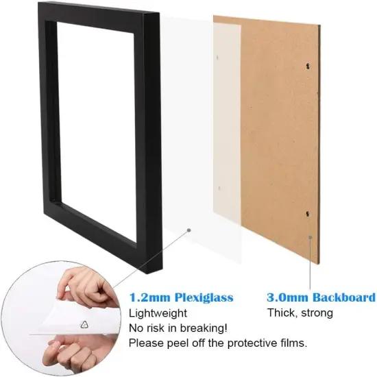 8.5x11 Picture Frames Set of 4, Made of Solid Wood Covered by Plexiglass for Document,Diploma, Certificates and Degree, for Table Top Display and Wall Mounting Photo Frame Black {3}