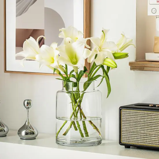 Clear Vases for Centerpieces, 9 Inch Large Glass Vase for Bouquet, Glasses Home Decor Modern Jarrones Decorativos for Wedding Living Room Dining Table Office {2}