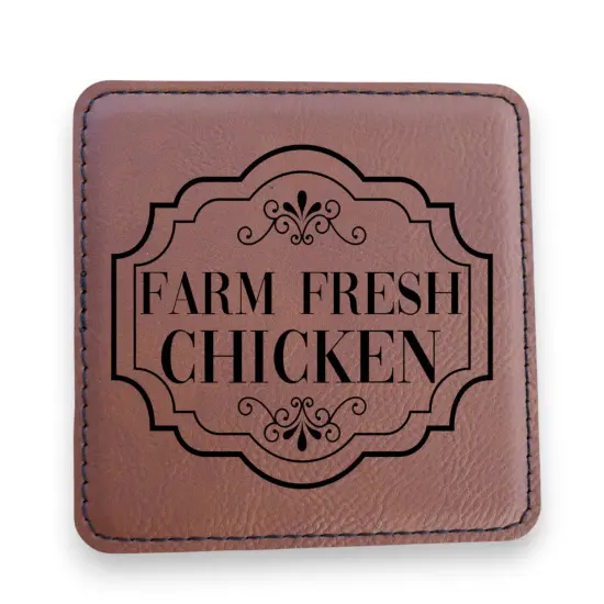 Coaster - Farm Fresh Chicken - SET OF 2 - Leather or Stitched Cork Rawhide {1}