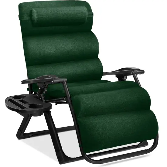 Best Choice Products Oversized Zero Gravity Chair, Folding Recliner w/ Removable Cushion, Side Tray Forest Green {1}