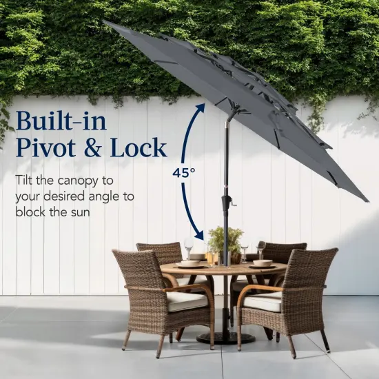 Best Choice Products 10ft 3-Tier Patio Umbrella, Market Sun Shade w/ Tilt Adjustment, Easy Crank Slate {5}