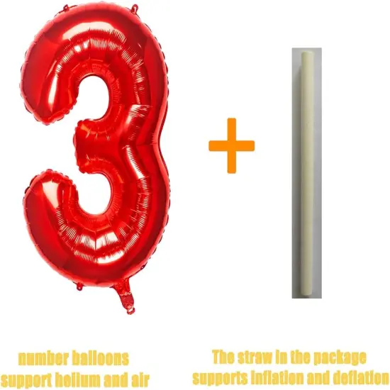 32 Inch Red Number 3 Balloons Foil Ballon Digital Birthday Party Decoration Supplies (Red Number 3 Balloon) {3}