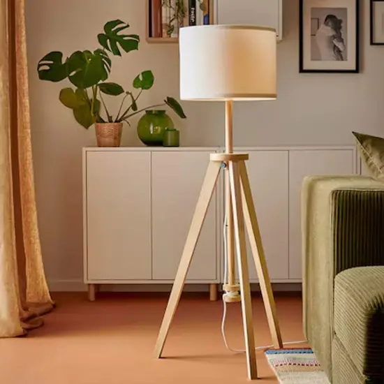 Adjustable Floor Lamp with Textile Shade Brown ash/white {2}
