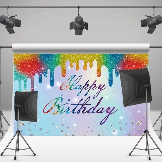 Happy Birthday Banner Backdrop Decorations with 70.8"X43.3", Happy Birthday Dripping Glitter Shinning Diamond Banner Sign Photography Background {2}