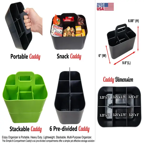 Enjoy Organizer Small Stackable and Portable Simple 6-Compartment Art Caddy - Made In USA Green {4}