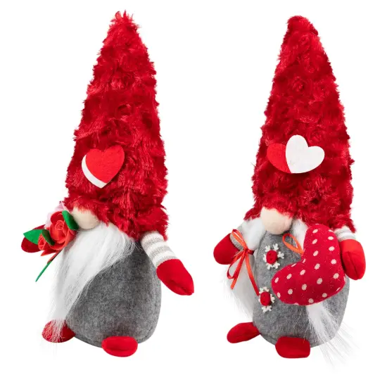 Northlight Fuzzy Hat Valentine's Day Gnomes - 11.5" - Red and Gray - Set of 2 {5}