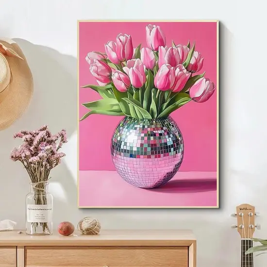 Pink Tulips Diamond Painting Kits for Adults, 5D Diamond Art Painting by Numbers Kits, DIY Diamond Dots Art Kits, Full Round Drill Diamond Paintings for Adults for Home Wall Decor [11.8x15.7 inch] {2}
