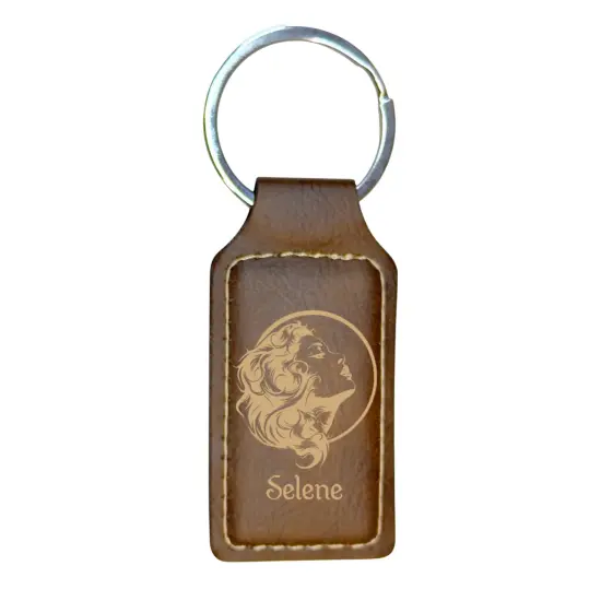 Keychain - Rectangle - Selene Goddess of the Moon - Leather Rawhide/Black {4}