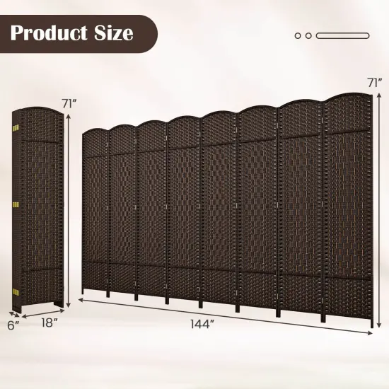 Costway 8-Panel Room Divider 6 FT Tall Folding Privacy Screen with Solid Wood Frame Brown/Black {8}