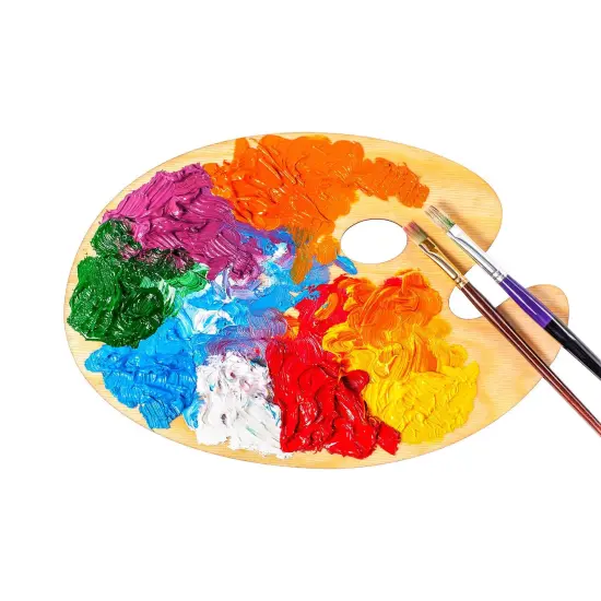U.S. Art Supply 8" x 12" Large Wooden Oval-Shaped Artist Painting Palette with Thumb Hole, Wood Paint Mixing Tray, Acrylic, Oil, Watercolor - Students {2}