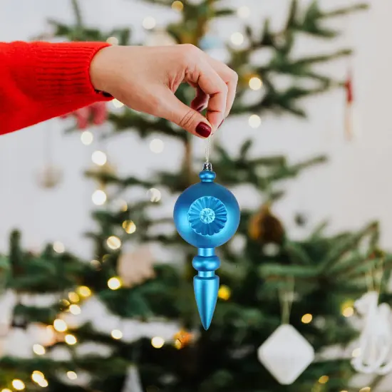 DAK 4ct Turquoise Blue Shatterproof Matte Retro Reflector Christmas Finial Ornaments 7.5" {4}