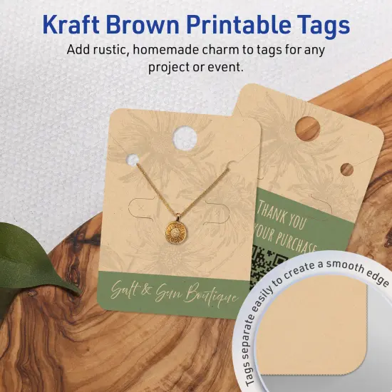 Avery Printable Rounded Rectangle Jewelry Tags, Sure Feed Technology, 1-1/2" x 2", Matte Kraft Brown Cardstock, Print-to-The-Edge, Laser/Inkjet Printable, 150 Total {3}