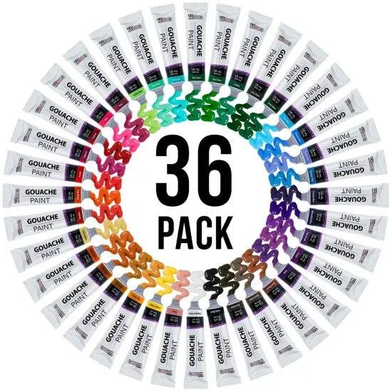 Professional 36 Color Set of Gouache Paint in Large 18ml Tubes - Bonus Color Mixing Wheel {4}