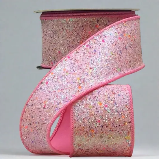 2.5" Glitter Confetti Ribbon: Pink (10 Yards) {5}