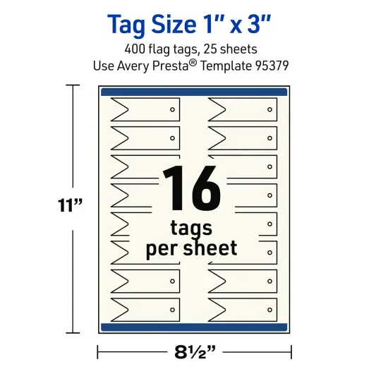 Avery Printable Banner Rectangle Flag Tags, Sure Feed Technology, 1" x 3", Matte Ivory Cardstock, Print-to-The-Edge, Laser/Inkjet Printable, 160 Total {5}