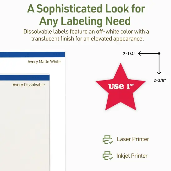 Avery Dissolvable Labels, 2-1/4" x 2-3/8" Star {4}