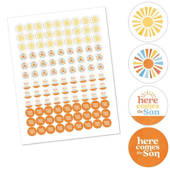 Big Dot of Happiness Here Comes The Son Small Party Stickers, Boy Boho Baby Shower Round Candy Favors, Labels Fit Chocolate Candy (1 sheet of 108) {3}