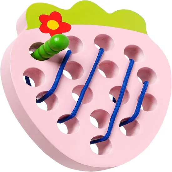 Wooden Lacing Toys for Toddlers, Baby Toys Strawberry Threading Toys Learning Fine Motor Skills,Montessori Sensory Educational Toys Wooden Block Puzzle Travel Toys for 1 2 3 Years Old Baby Boys Girls {1}