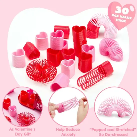 30 Packs Valentine&rsquo;s Day Party Favors with Mini Springs Toys, Multi-Color Heart Coil Springs Toys, Stress Relief Fidget Toys for Kids Classroom Exchange, School Prize and Goodie Bag Stuffers {2}