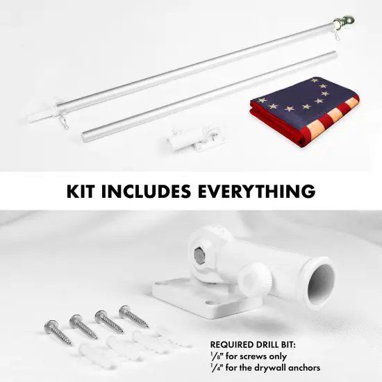 G128 Combo Pack: 6 Ft Tangle Free Aluminum Spinning Flagpole (Silver) & Betsy Ross Tea-Stained Flag 3x5 Ft, ToughWeave Pro Series Embroidered 420D Polyester | Pole with Flag Included {2}