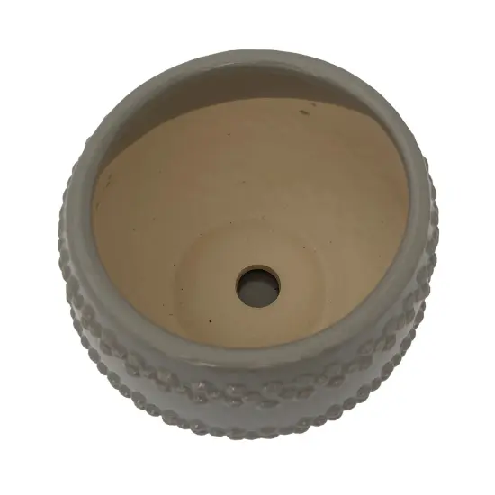 Seneca Ceramic Pot with Attached Saucer - 5" x 4.25" - Light Grey {3}