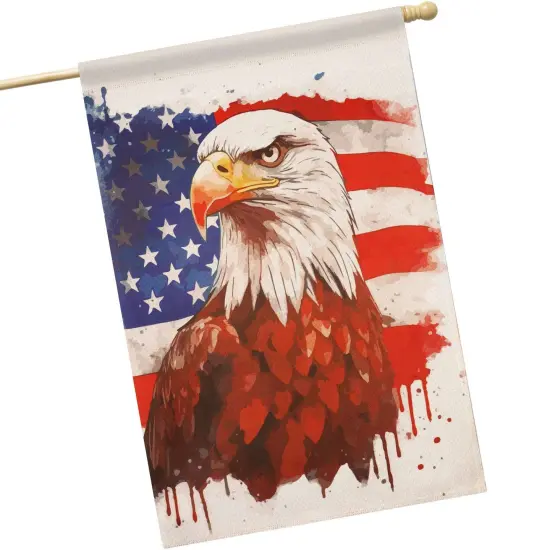 G128 Patriotic Bald Eagle Printed 28x40 In House Flag Double Sided Independence Day Yard Garden Lawn Decoration {1}