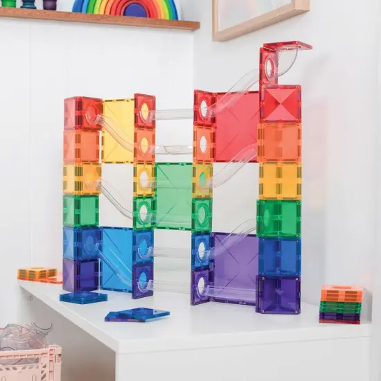 Connetix Rainbow Magnetic Tiles Ball Run - 134 Pieces {2}