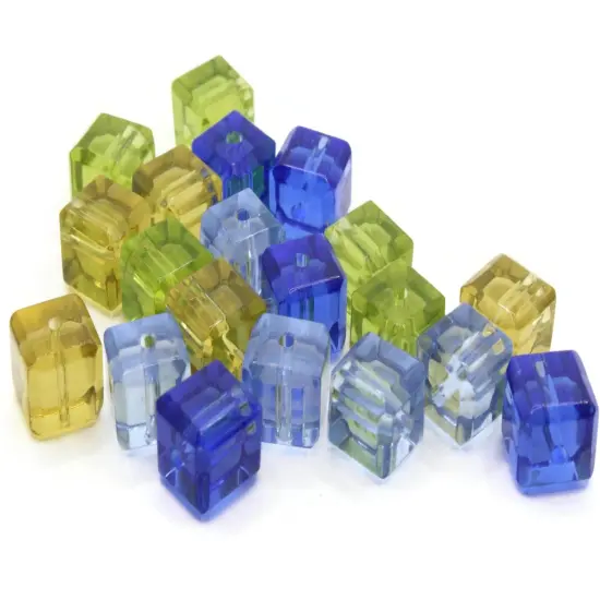20 10mm Mixed Color Glass Cube Beads {3}