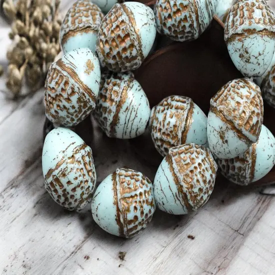 *8* 10x12mm Dark Bronze Washed Blue Turquoise Acorn Oval Beads {1}